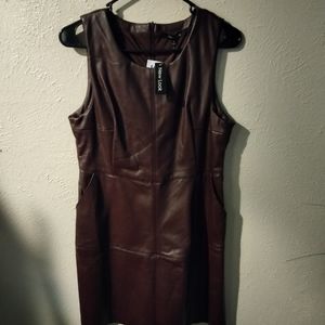 L Burgundy Sleeveless Foe Leather Dress